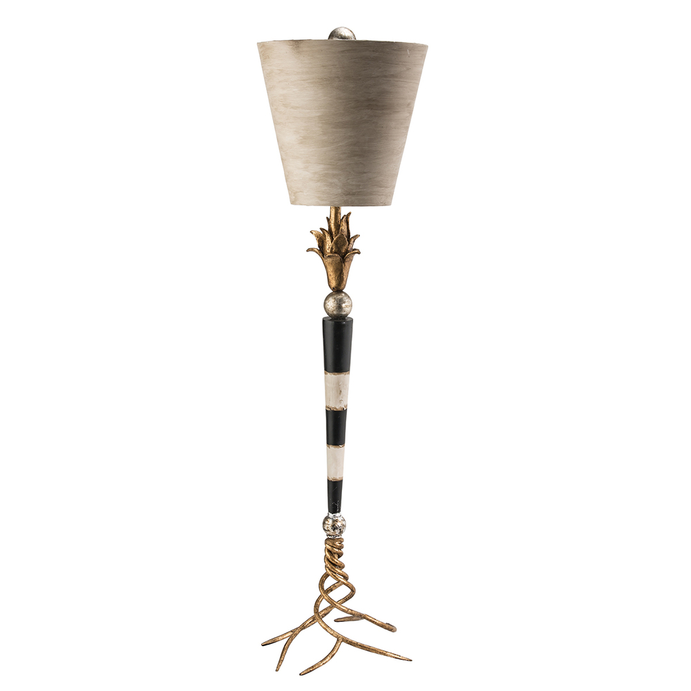 Flambeau Buffet Table Lamp in Black Striped Distressed Gold
