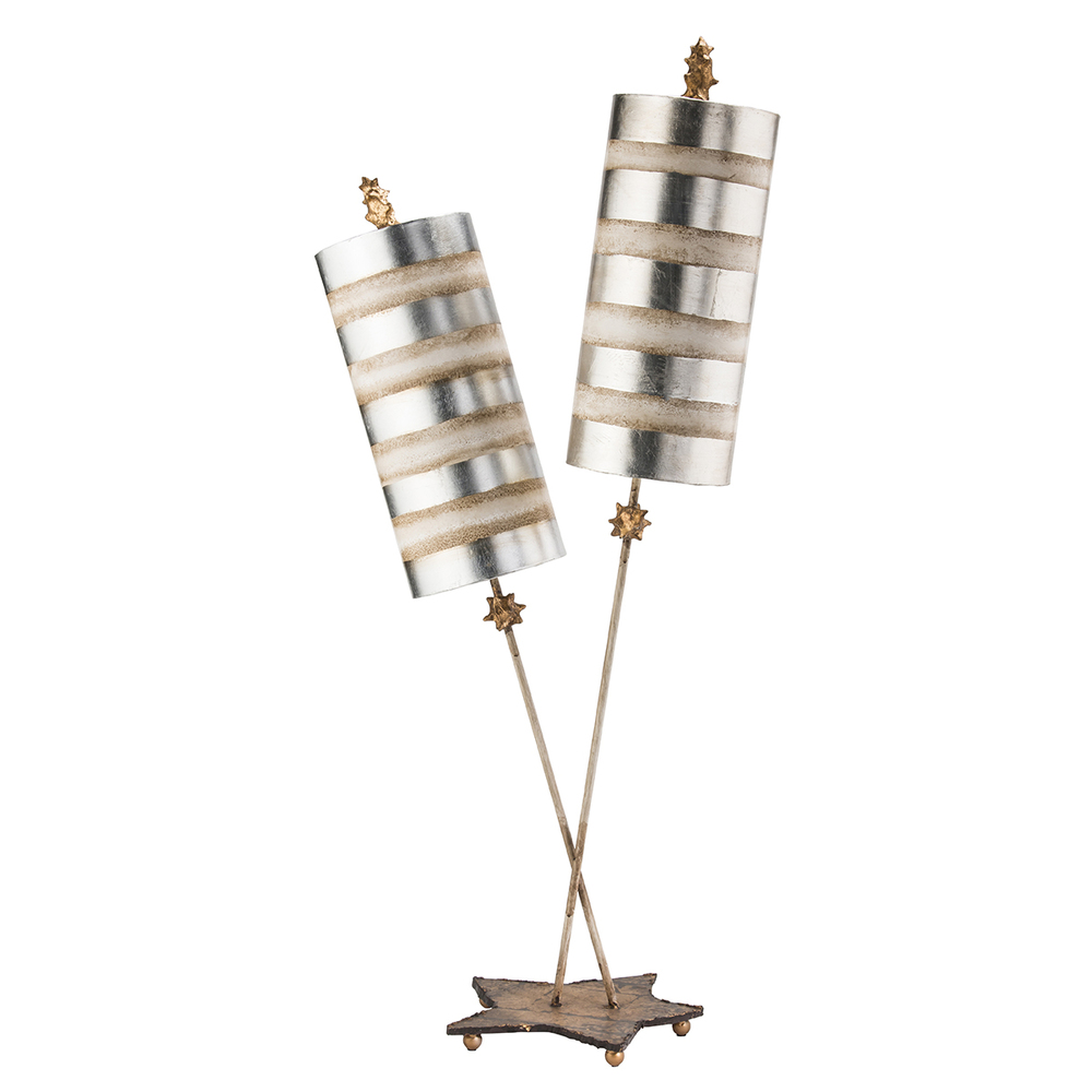 Nettle Luxe Silver 2-Light Double Buffet Table Lamp with Distressed Mixed Finish