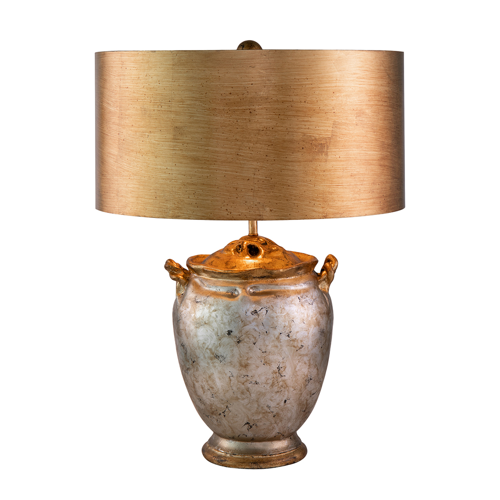 Jackson Table Lamp in Gold and Distressed Silver with Large Drum Shade