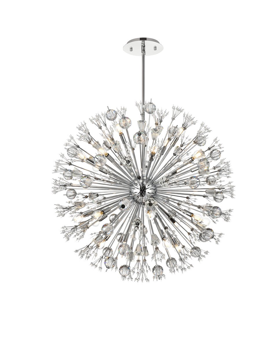 Vera 38 inch crystal starburst round pendant in chrome