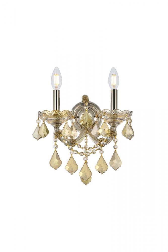 Maria Theresa 2 light Golden Teak Wall Sconce Golden Teak (Smoky) Royal Cut Crystal