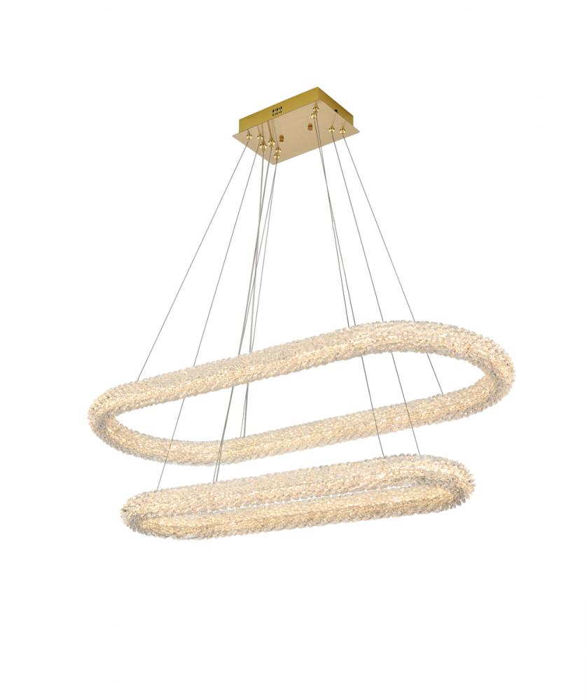Bowen Hang L41.5&#34;+L33.5&#34; W18&#34; H12&#34; LED 96W DIM 3CCT  Satin Gold
