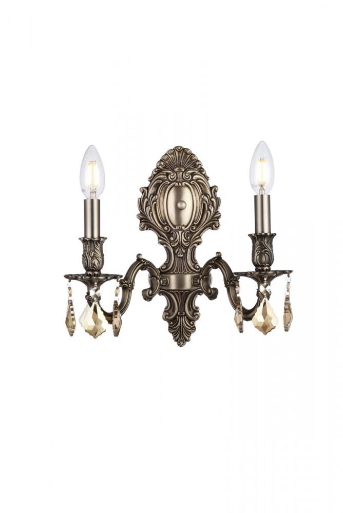 Monarch 2 light Pewter Wall Sconce Golden Teak (Smoky) Royal Cut Crystal