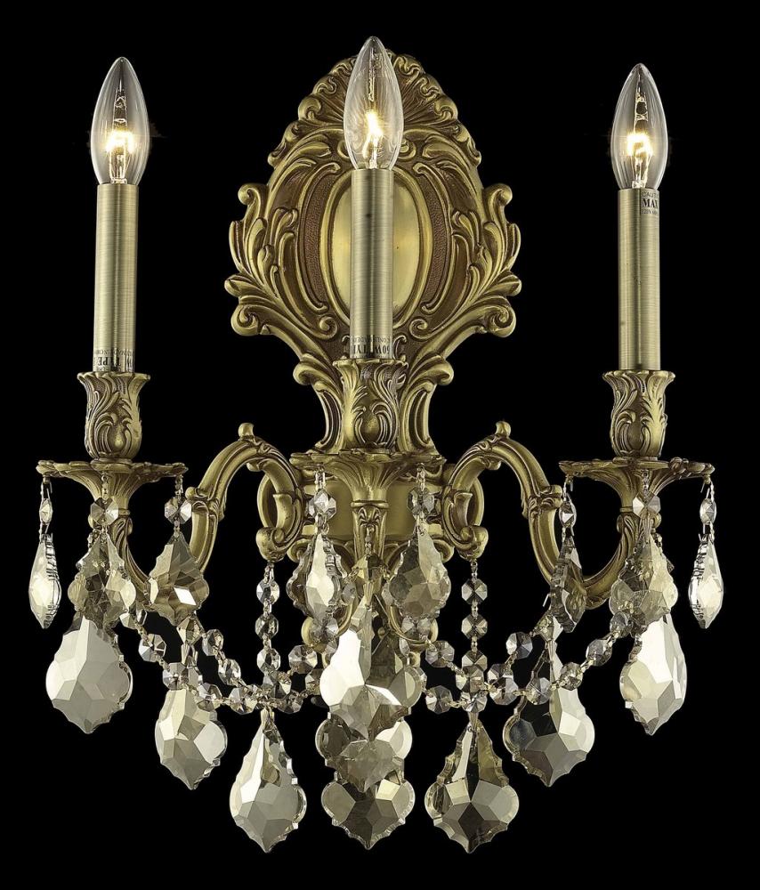 Monarch 3 light French Gold Wall Sconce Golden Teak (Smoky) Royal Cut Crystal