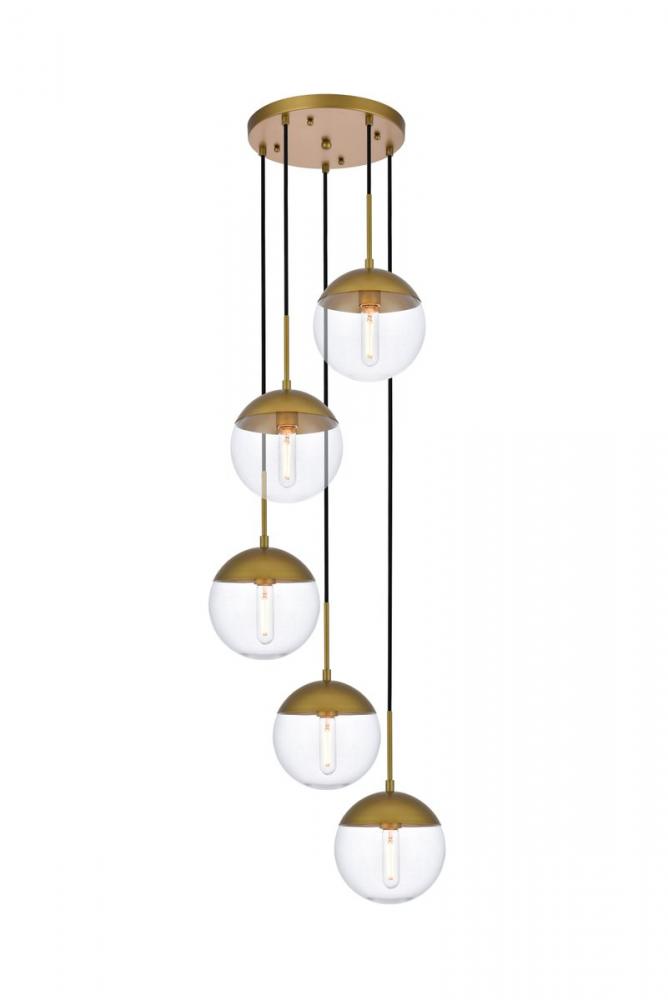 Eclipse 5 Lights Brass Pendant With Clear Glass