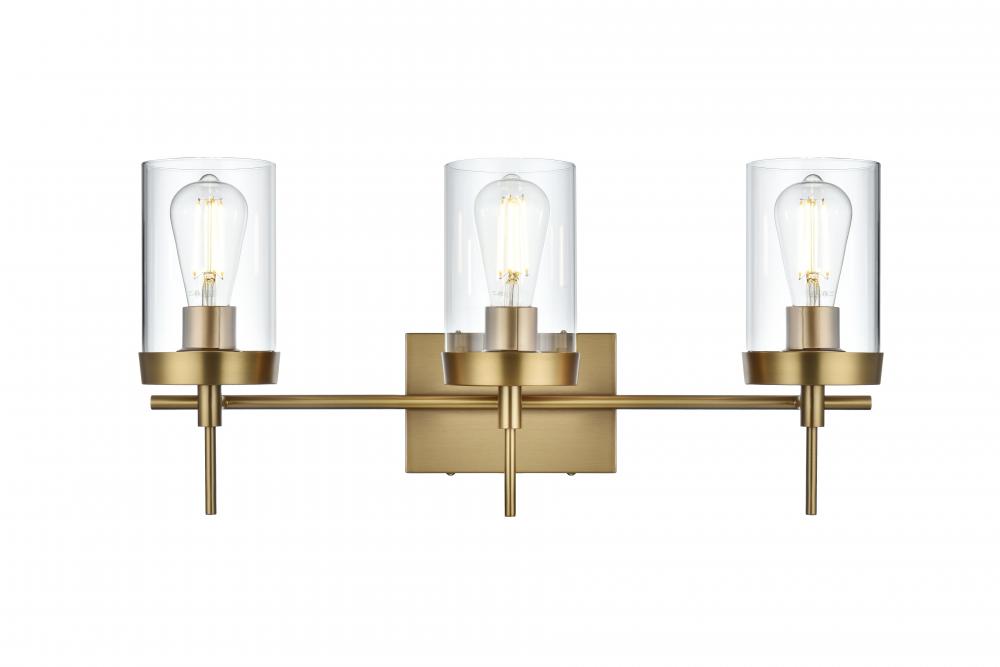 Wall sconce W24&#34;x E5.8&#34; x H11.3&#34;L3 Satin Gold frame with Clear glass