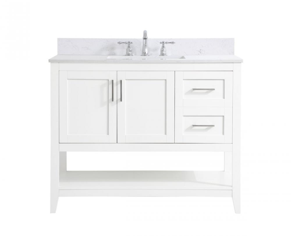 42 inch Single Bathroom Vanity in White with Backsplash