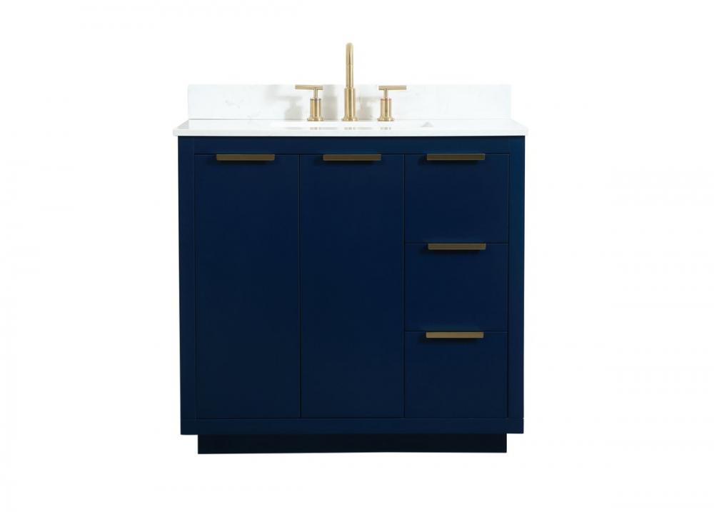 36 inch Single bathroom vanity in blue with backsplash