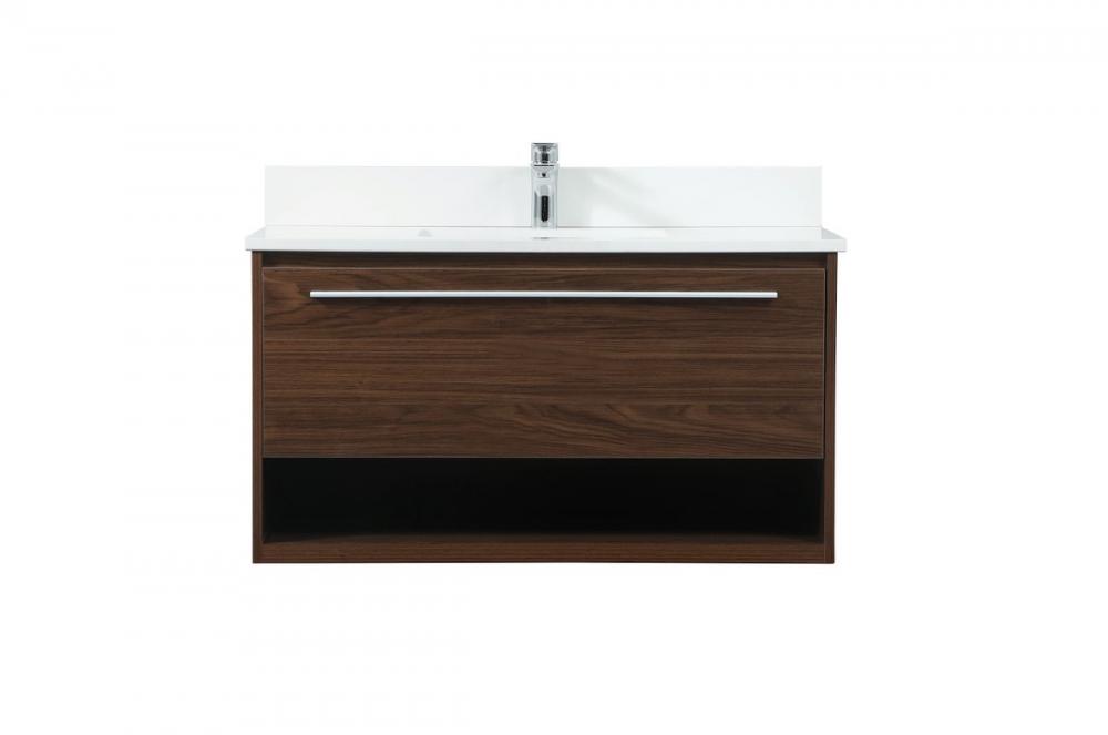 36 inch Single bathroom vanity in walnut with backsplash