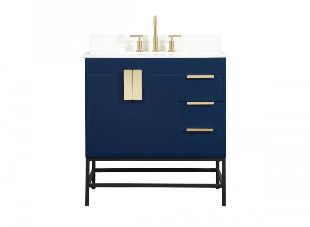 32 inch Single bathroom vanity in blue with backsplash