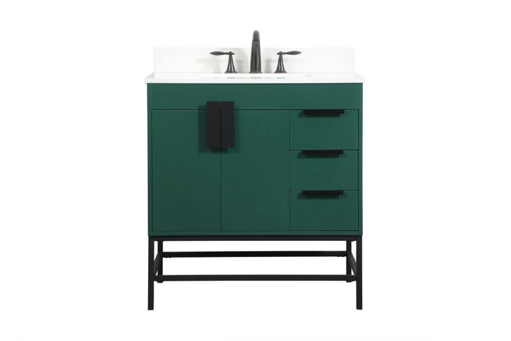 32 inch Single bathroom vanity in green with backsplash