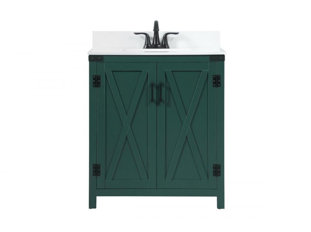 30 inch Single bathroom vanity in green with backsplash