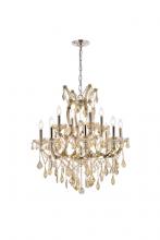 Elegant 2800D27GT-GT/RC - Maria Theresa 13 light Golden Teak Chandelier Golden Teak (Smoky) Royal Cut Crystal