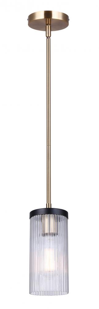 JENNER 60-Watt 1 Light Matte Black and Gold Mid Century Modern Pendant with Clear Glass Shade