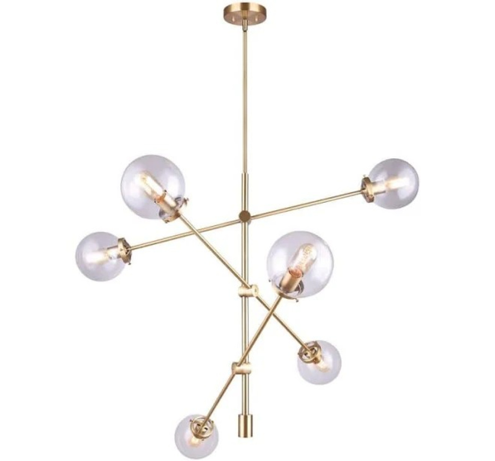 KALANI, Spec. ICH712B06HGD, HD GD Color, 6 Lt Rod Chandelier, 60W Type B or T, 41inch W x 44 - 80