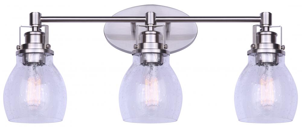 CARSON, IVL705A03BN, 3 Lt Vanity, Seeded Glass, 100W Type A, 24&#34; W x 10.25&#34; H x 7.25&#34; D