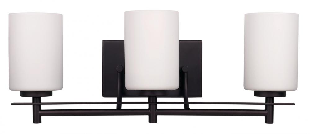Carlton, 3 Lt Vanity, Flat Opal Glass, 100W Type A, 21&#34; W x 8 1/4&#34; H x 7 1/4&#34; D
