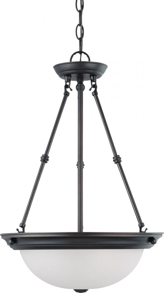 3 Light - 15&#34; Pendant with Frosted White Glass - Mahogany Bronze Finish