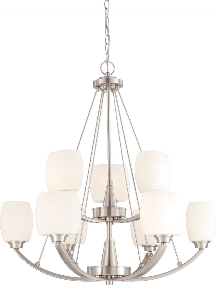 Helium - 9 Light Two Tier Chandelier w/ Satin White Glass