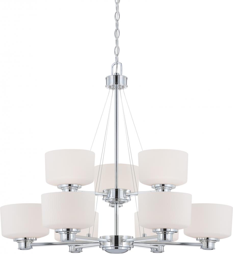 Soho - 9 Light Chandelier w/ Satin White Glass