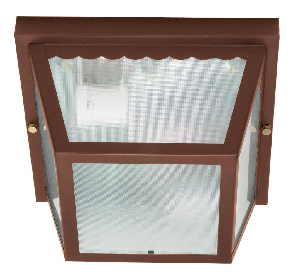 2 Light - 10&#34; Carport Flush with Textured Frosted Glass - Old Bronze Finish