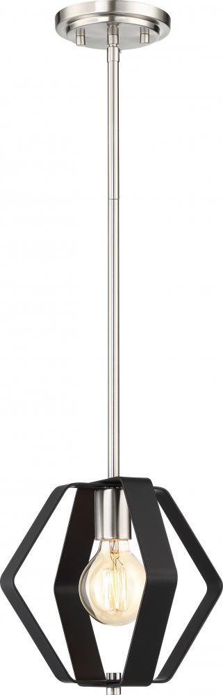 Zen - 1 Light 10&#34; Pendant - Matte Black with Brushed Nickel Accents