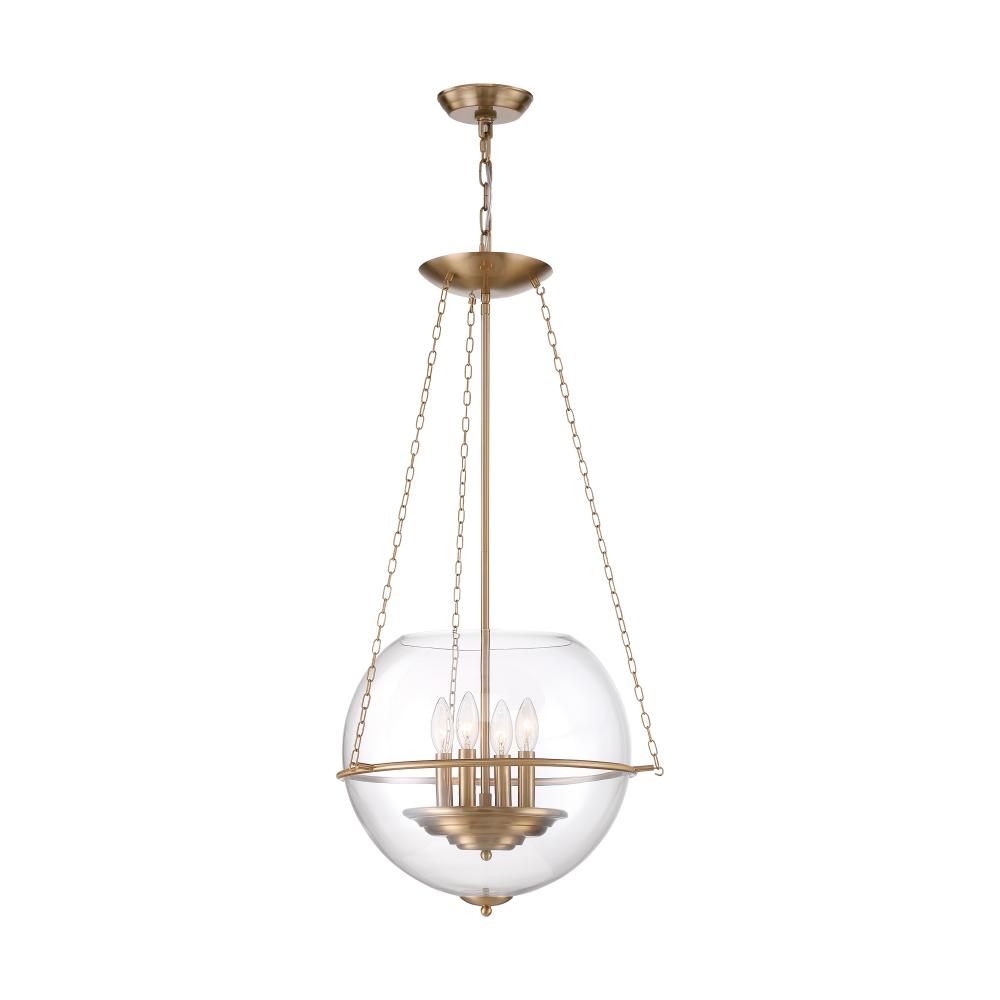 Odyssey - 4 Light Pendant - with Clear Glass - Vintage Brass Finish
