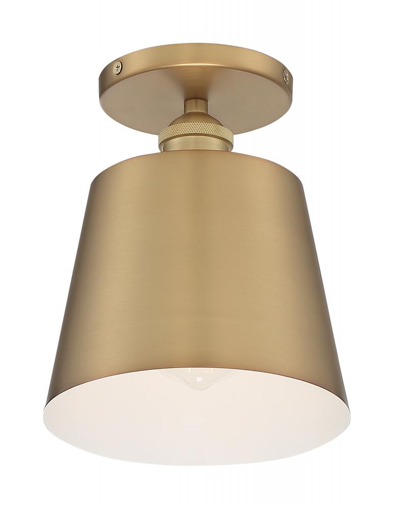 Motif - 1 Light Semi-Flush with- Brushed Brass and White Accents Finish