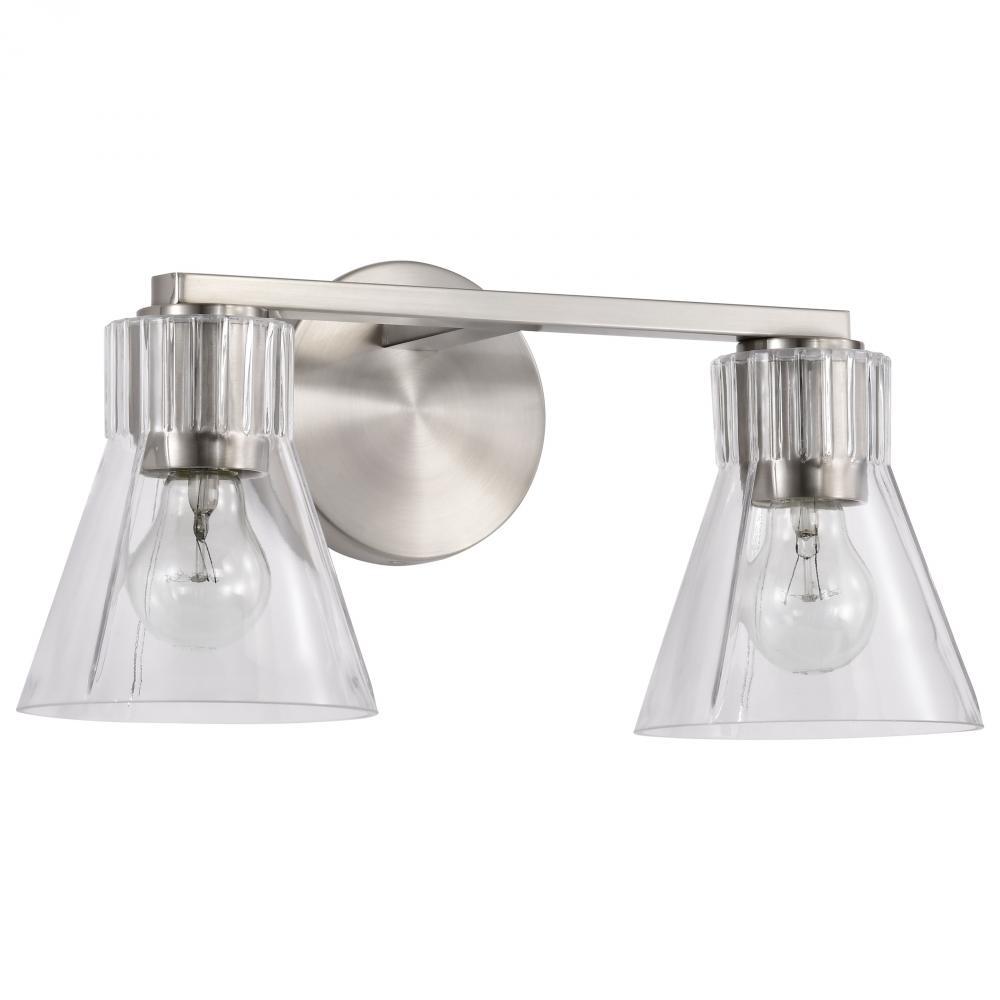 Gianna; 2 Light Vanity; Brushed Nickel Finish; Clear Glass