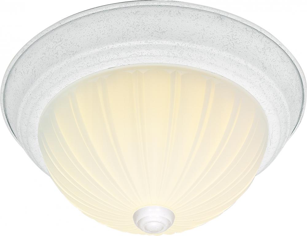 2 Light - 13&#34; Flush with Frosted Melon Glass - Textured White Finish