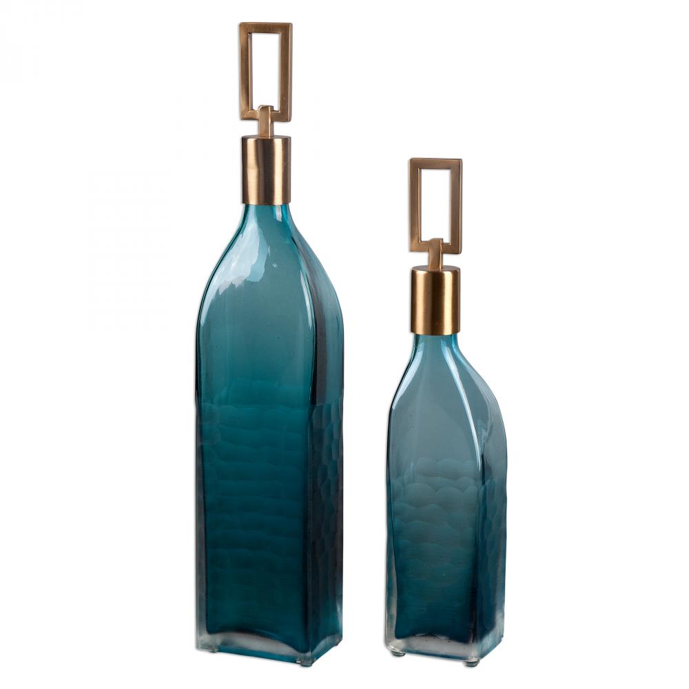 Uttermost Annabella Teal Glass Bottles Set/2