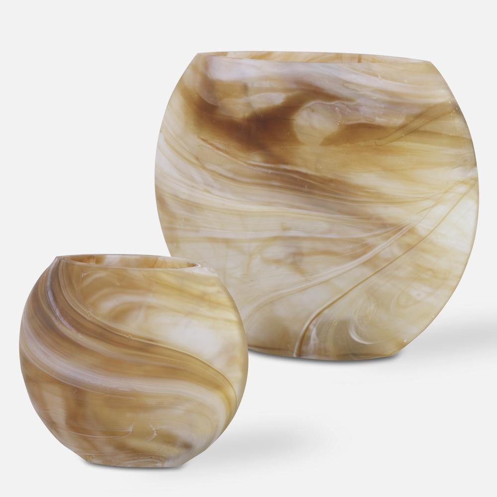 Uttermost Fusion Swirled Caramel & Ivory Vases Set/2