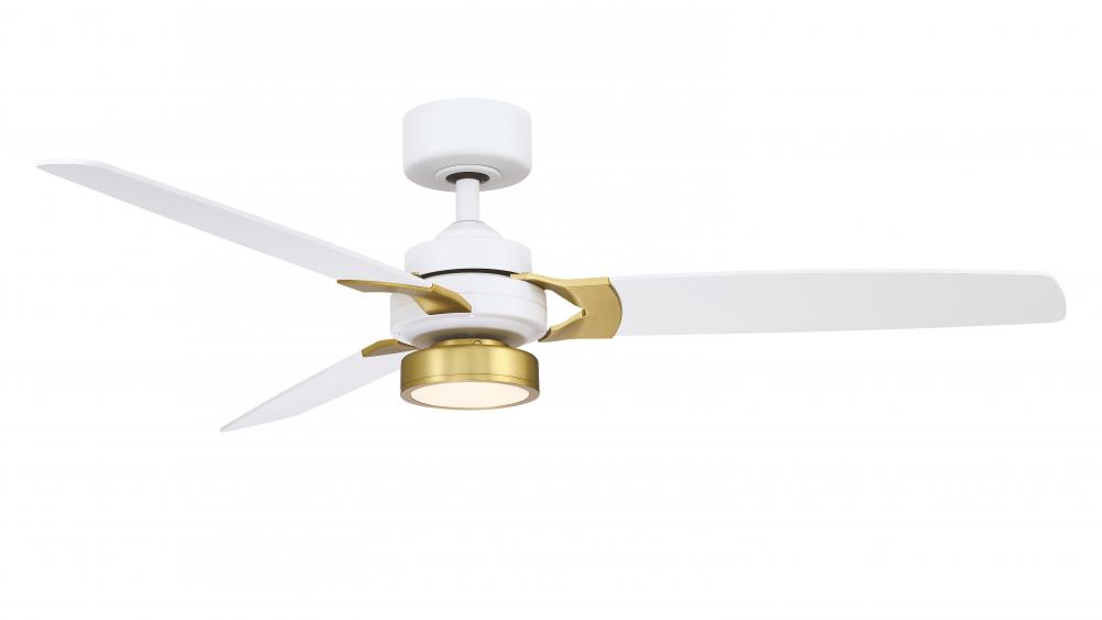 Amped 52 inch Indoor Ceiling Fan with LED Light Kit - Matte White and Brass with Matte White blades